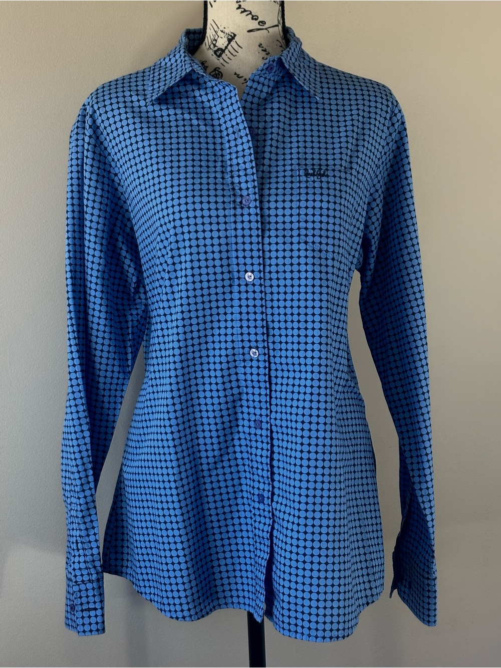 Cruel Girl Blue Dot-Print Long Sleeve Button-Down Shirt Womens Sz XL